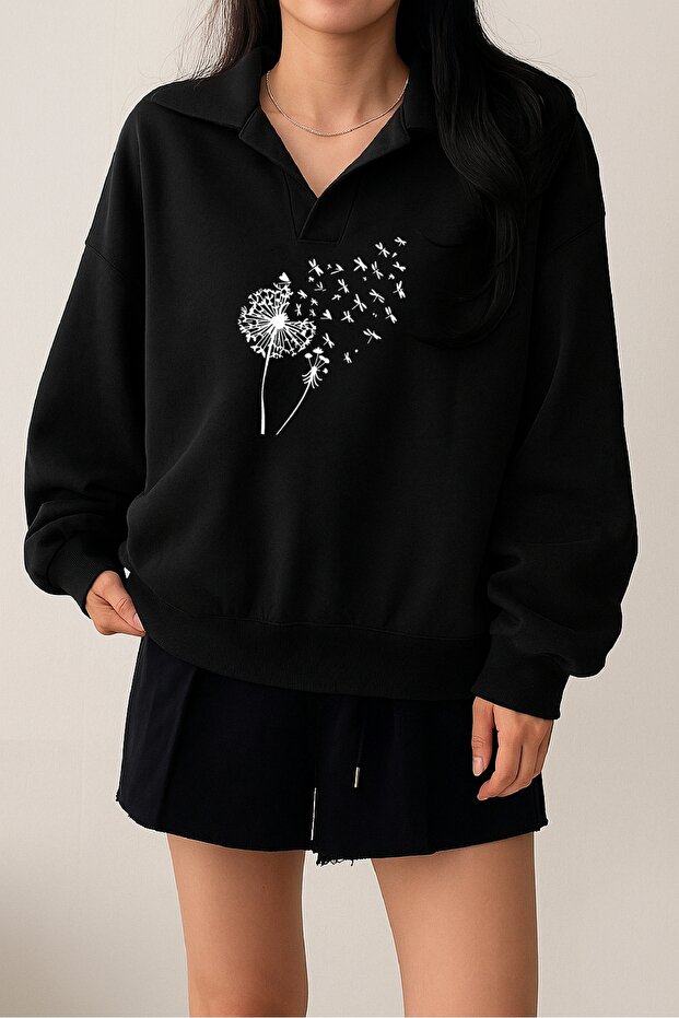 Unisex V-Yaka Basic Oversize Sweatshirt - 4