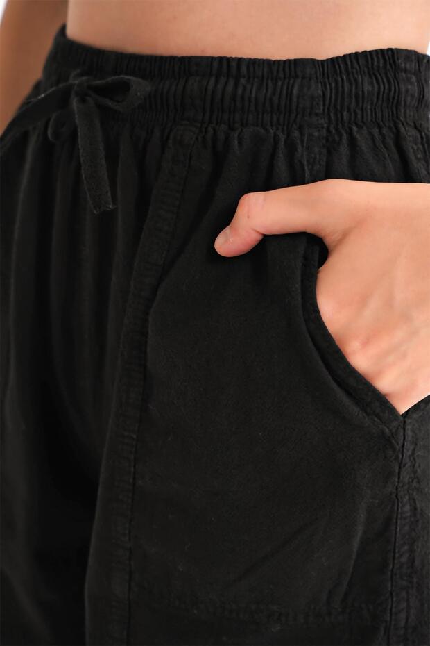 4732 Kadın Şehir Boy Parça Boyalı Basic Şort Siyah - 5