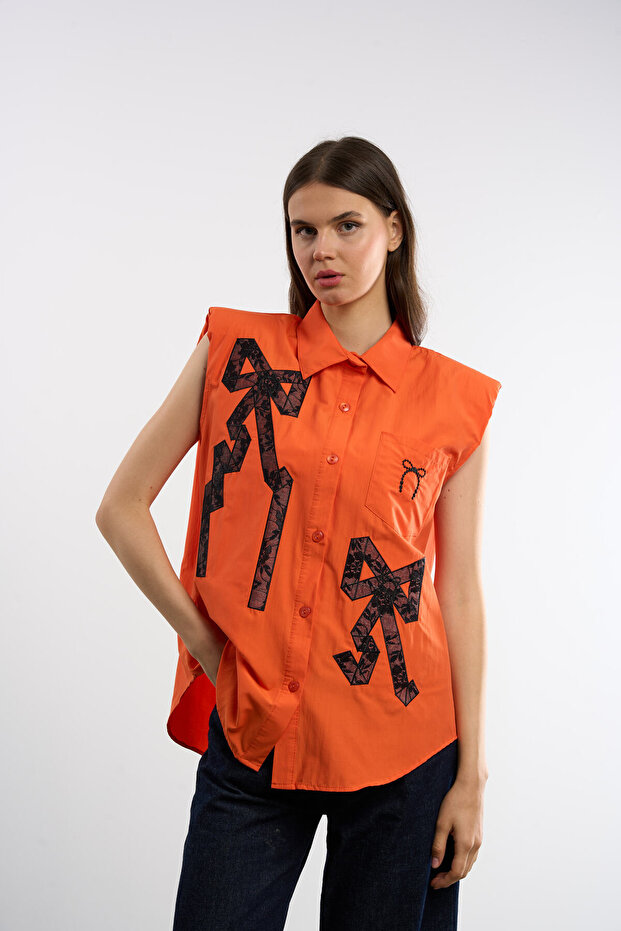 Fiyonk Baskılı Sıfır Kol Gömlek - 1