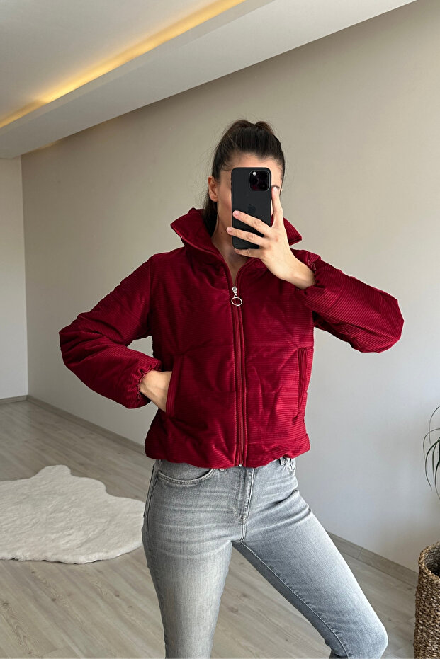 Women's Twill Pattern Velvet Short Puffer Coat Nm005