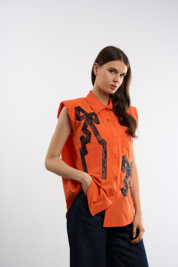 Fiyonk Baskılı Sıfır Kol Gömlek - 3