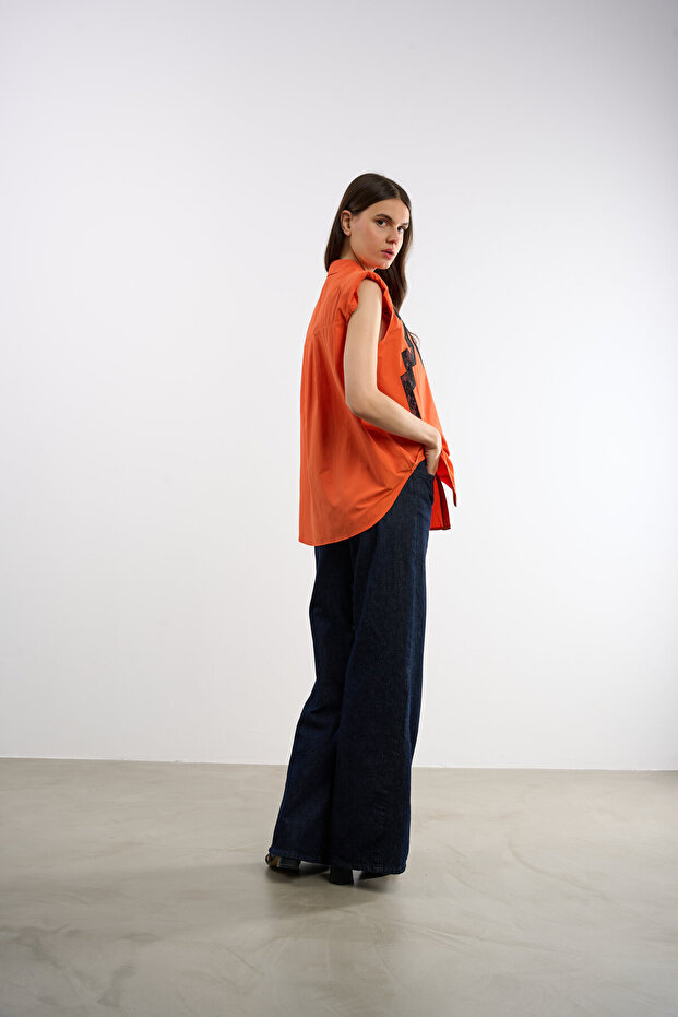 Fiyonk Baskılı Sıfır Kol Gömlek - 2