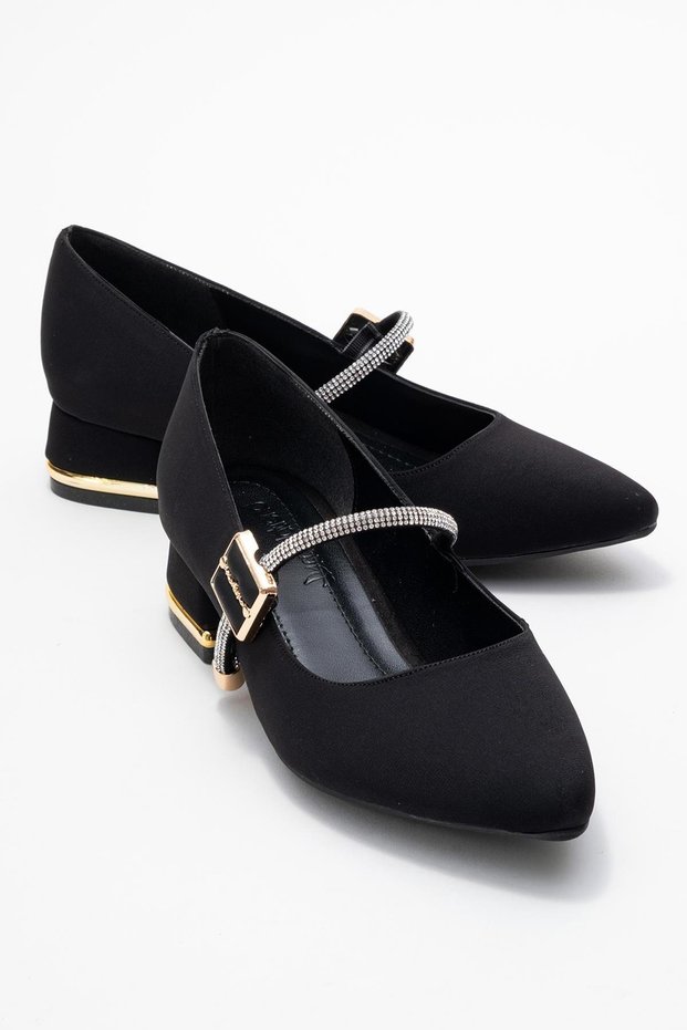 Women's Stone Buckle Heeled Shoes; Black Zra