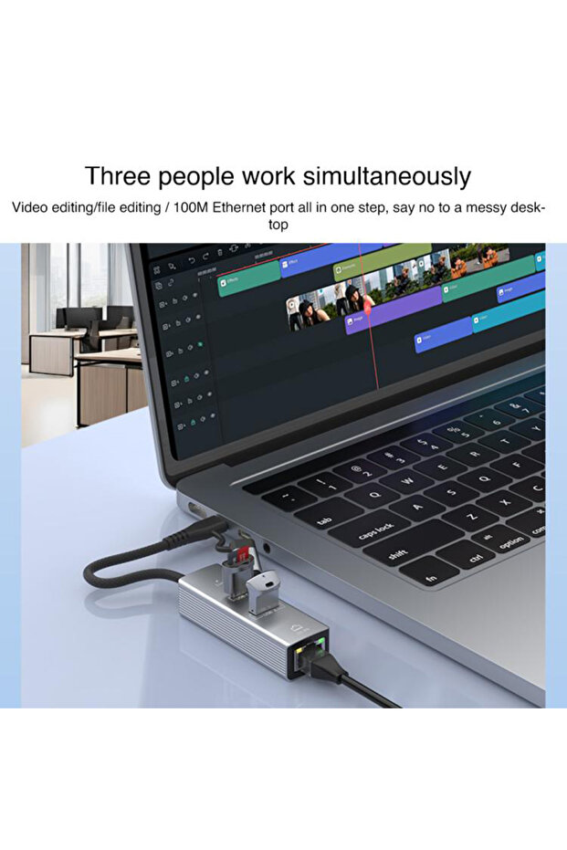 Alüminyum 3in1 Ethernet Adaptör 100Mbps, USB-C & USB-A, WLAN, Klavye & Kulaklık Desteği | LC-31L - 6