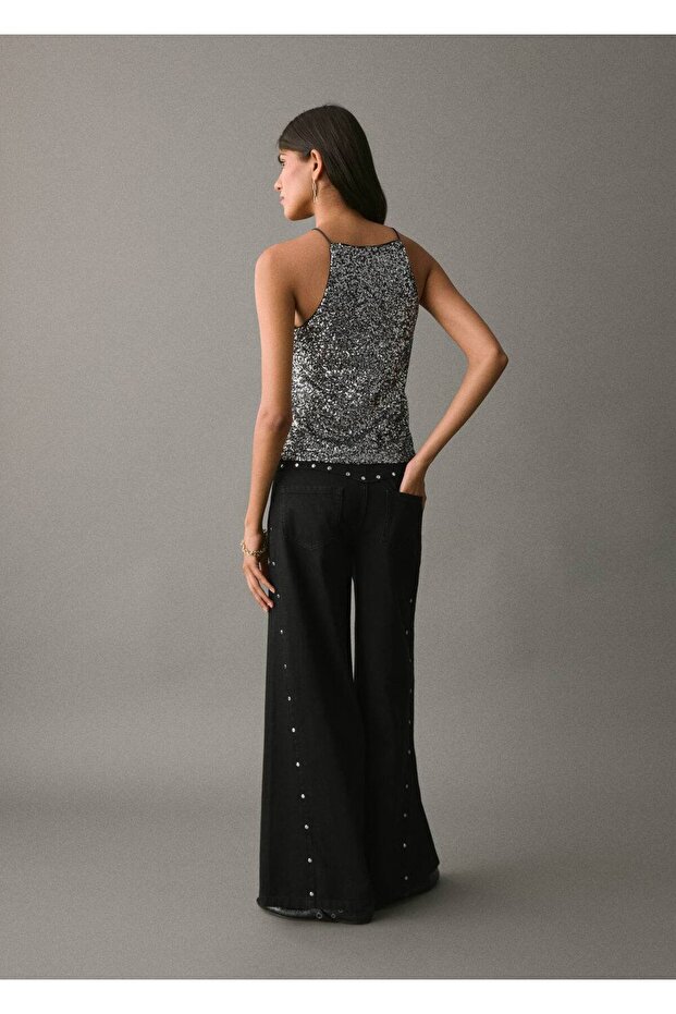 Payetli halter bluz - 4