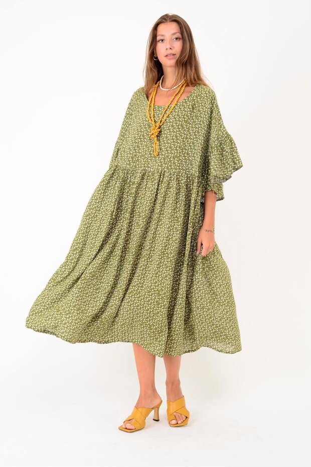 AN136 ÇITIR ÇİÇEK DESENLİ ROBALI VOLANLI BOHO ELBİSE - 3