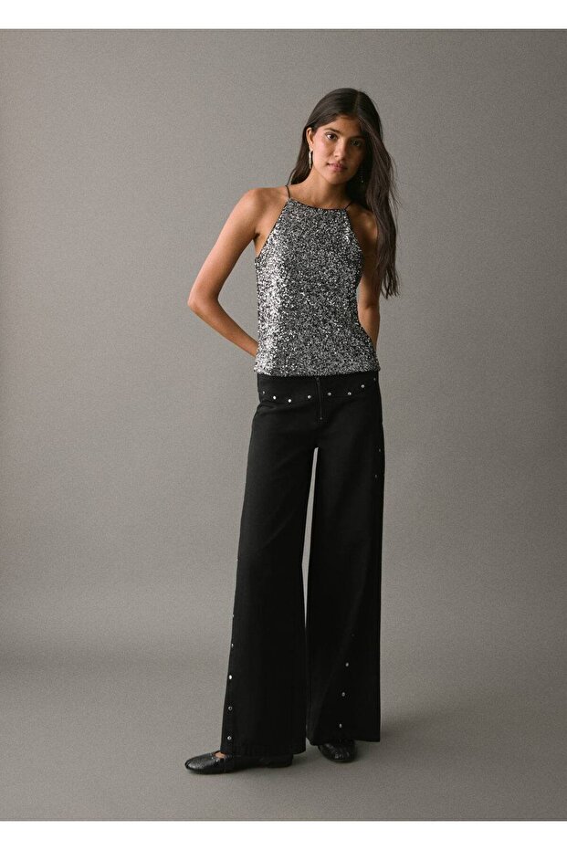 Payetli halter bluz - 2