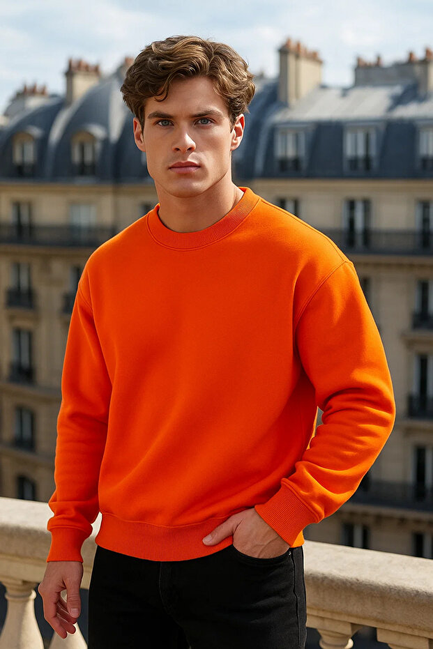 Men's Crew Neck Oversize Orange Sweater