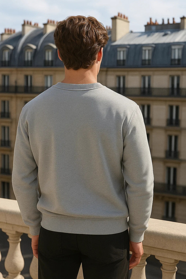 Men's Crew Neck Oversize Basic Gray Sweater - 2