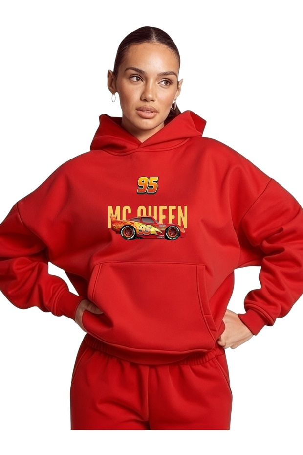 Unisex Car Mc Queen Colorful Custom Printed Cotton Oversize Hooded Sweatshirt