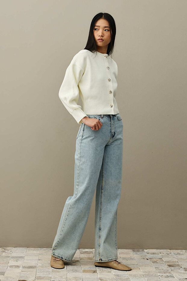 Dore Düğmeli Triko Hırka Ekru - 4