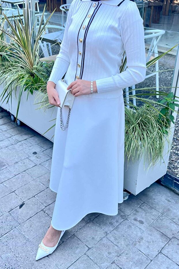 تنورة واسعة باللون الأبيض - 3