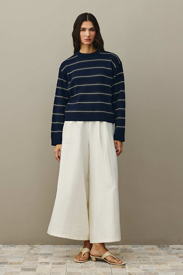 Çizgili Basic Triko Kazak Lacivert - 3