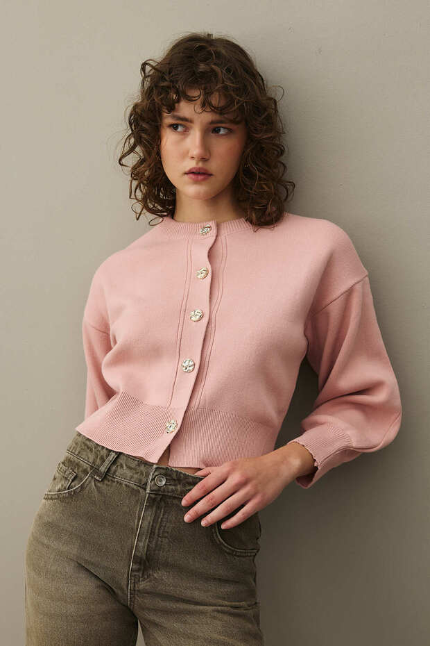 Dore Düğmeli Triko Hırka Pembe - 7