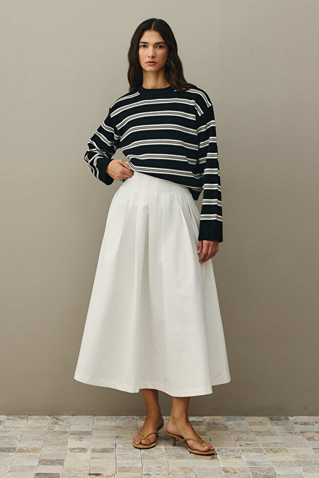 Çizgili Basic Triko Kazak Siyah - 8