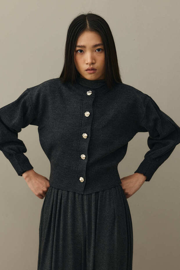 Dore Düğmeli Triko Hırka Antrasit - 4