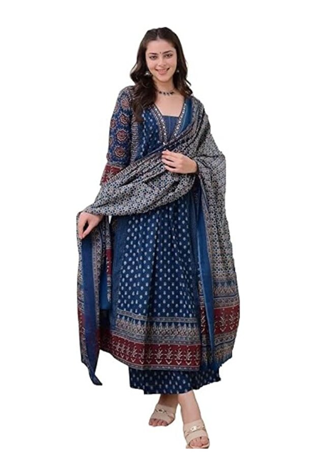 Navy Blue Cotton Blend Salwar Suit - ALV2048 | Navy Blue