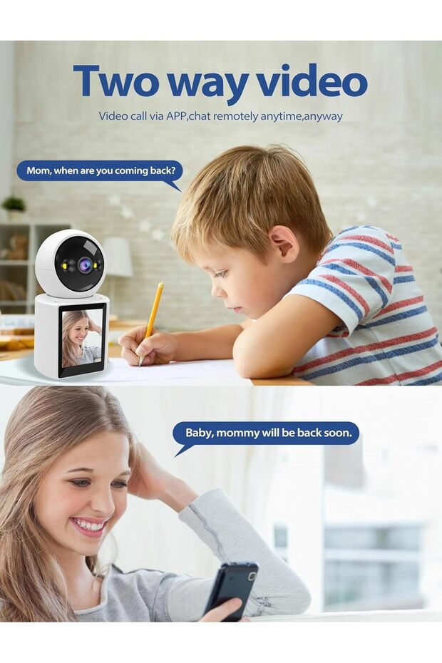 Security Camera i 360°, Night Vision, With Live Video Calling & Recording, Smart Portable LCD Displ - 5