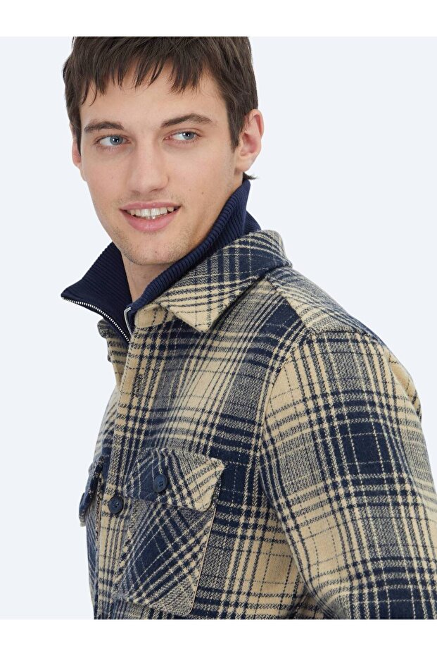 Lacivert Regular Fit Dokuma Overshırt - 5
