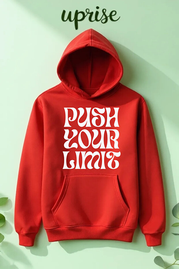 سويت شيرت كبير الحجم مطبوع عليه عبارة 'Push Your Limit' مصنوع من القطن بثلاث خيوط