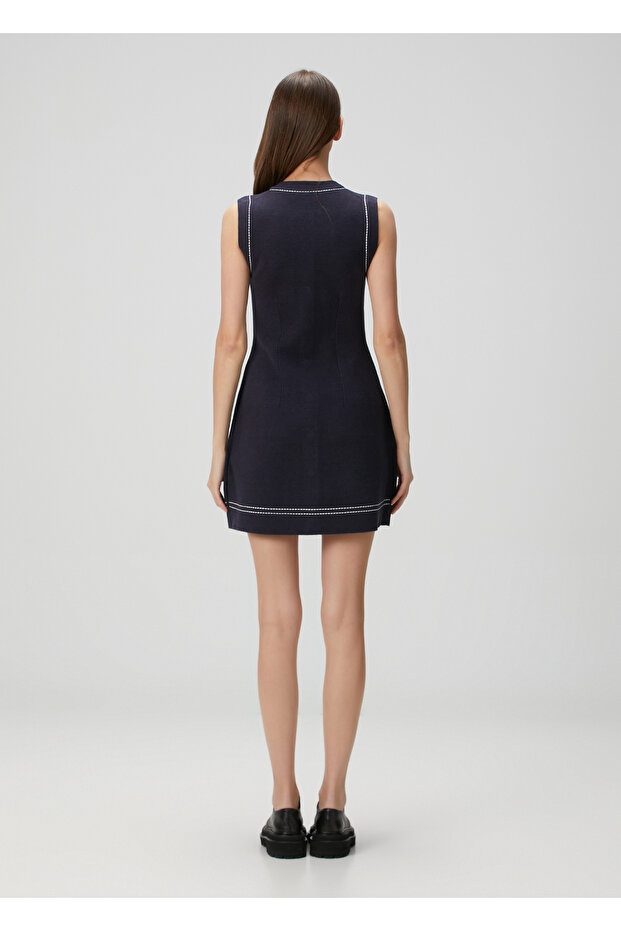 Lacivert Mini Elbise - 4