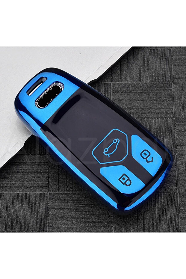 Audi Compatible A6, A5, A4, Q7, Q5, S4, S5, S7, B9, A4L, 4m, 8W, Tt, Tts, Rs, 8S, Glossy Tpu Key Case Cover (Blue)