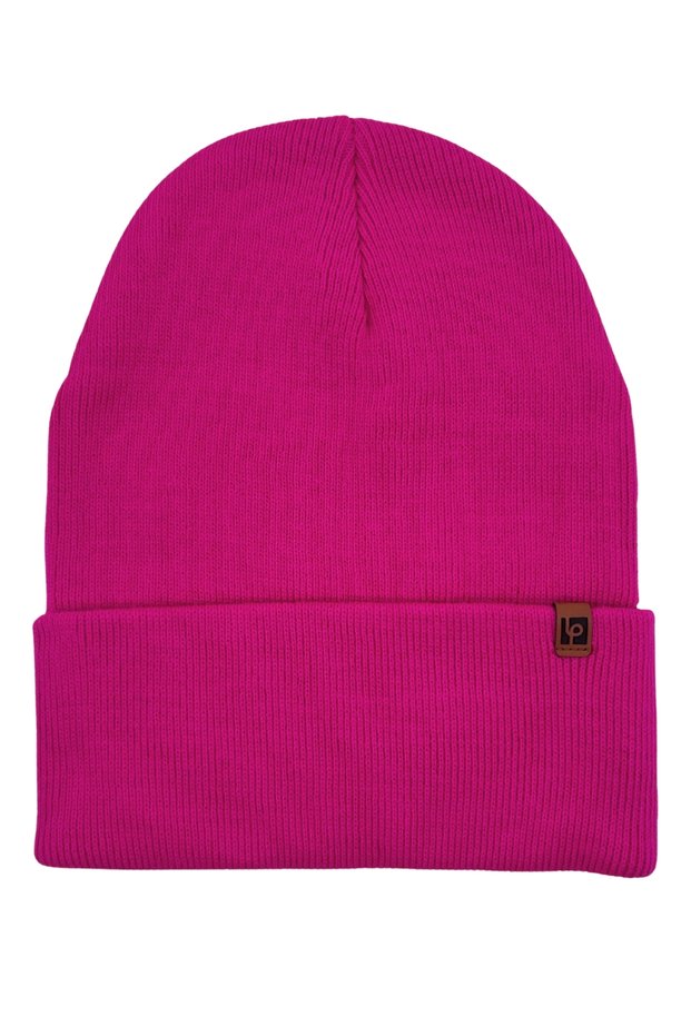 Fuchsia Pink Unisex Basic Beanie Lp Collection Folded Fuchsia Pink Ribbed Knit Classic Beanie