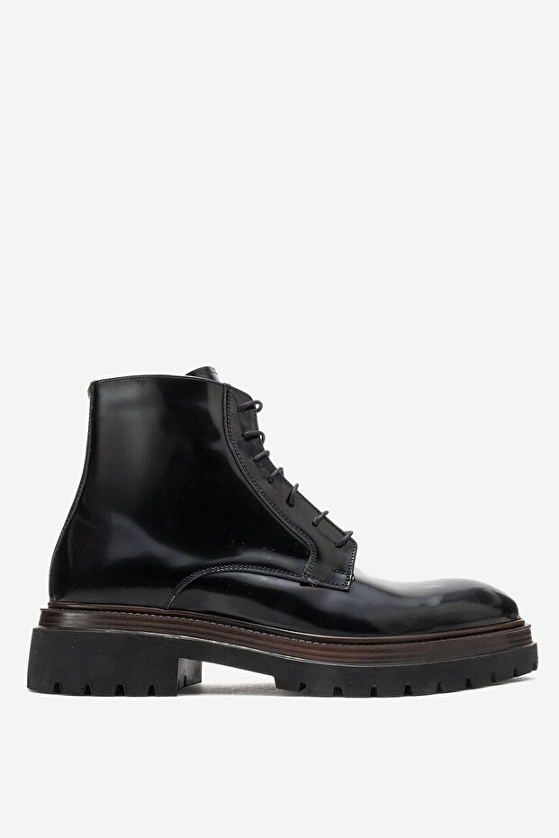Men's Thick Sole Zippered Boots Genuine Leather Fr 541456 Black
