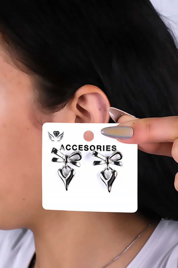 Minimal Heart Bow Women's Earrings