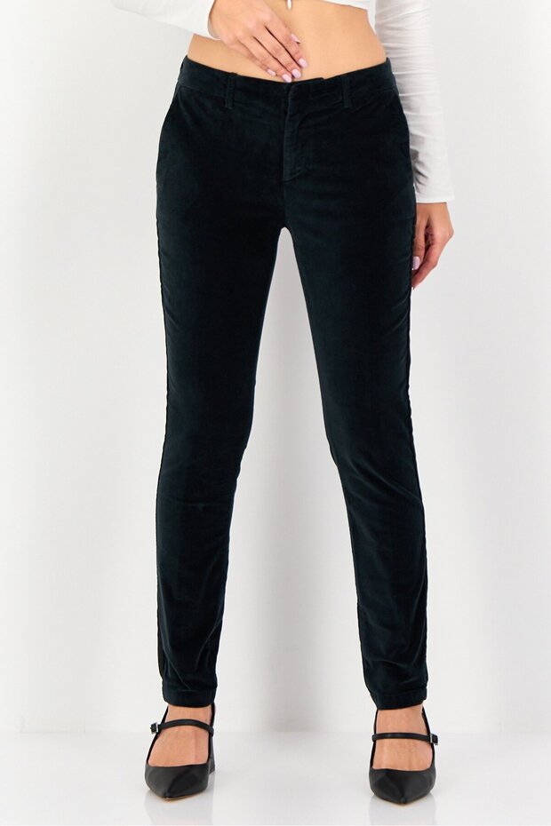 Women Cigarette Fit Velvet Straight Leg Pants, Dark Green