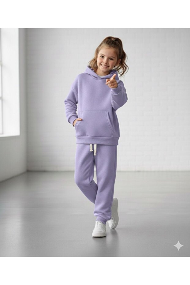 Girls' Sports Bottom-Upper Hooded Tracksuit Set