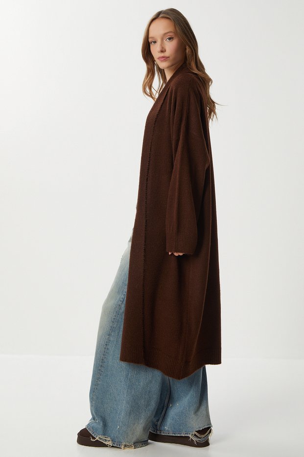 Shawl Collar Long Knitwear Cardigan Lhi̇0004 Brown