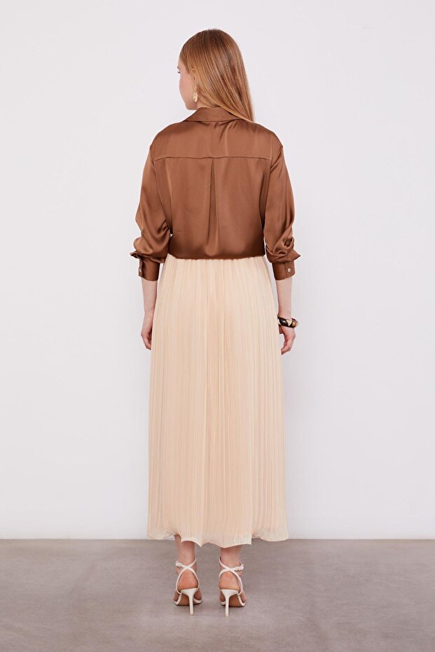 Bej Kırışık Piliseli Etek - 4