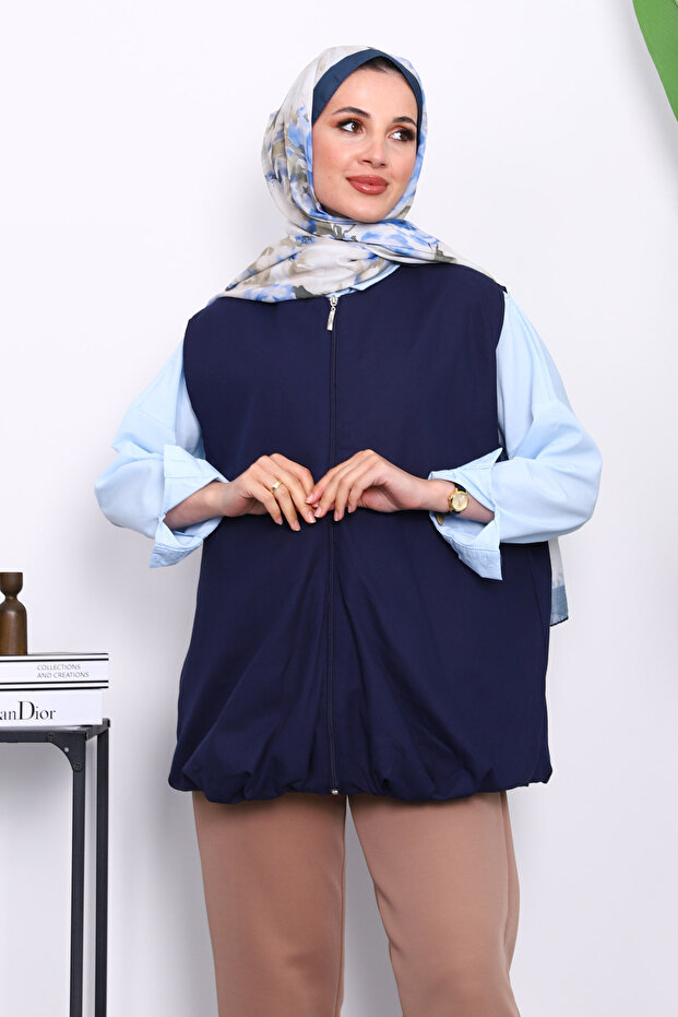 Navy Blue Zippered Oversize Lined Vest