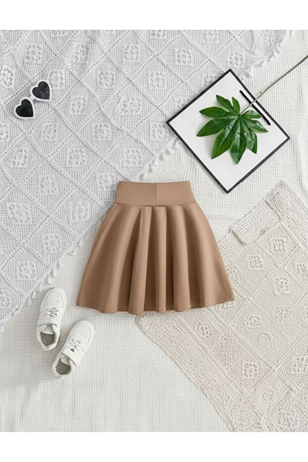 Girl's High-Waisted Mini Flared Skirt (Size Chart Is Available in the Photo)
