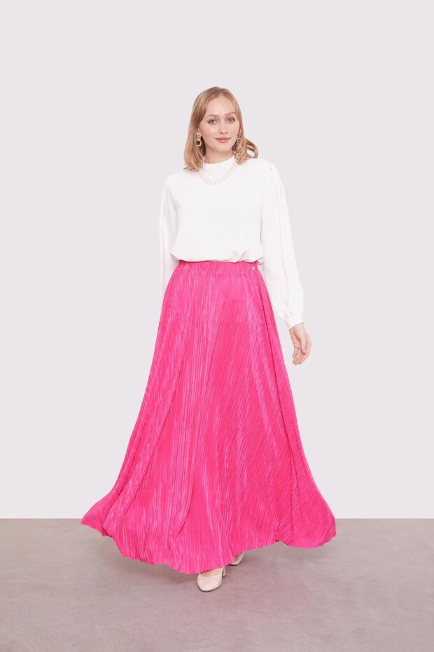 Fuşya Pileli Etek - 2