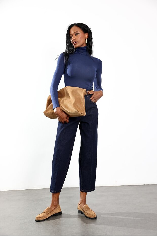 Rins Yıkamalı Yüksek Bel Baggy Jean RM3004 - 2