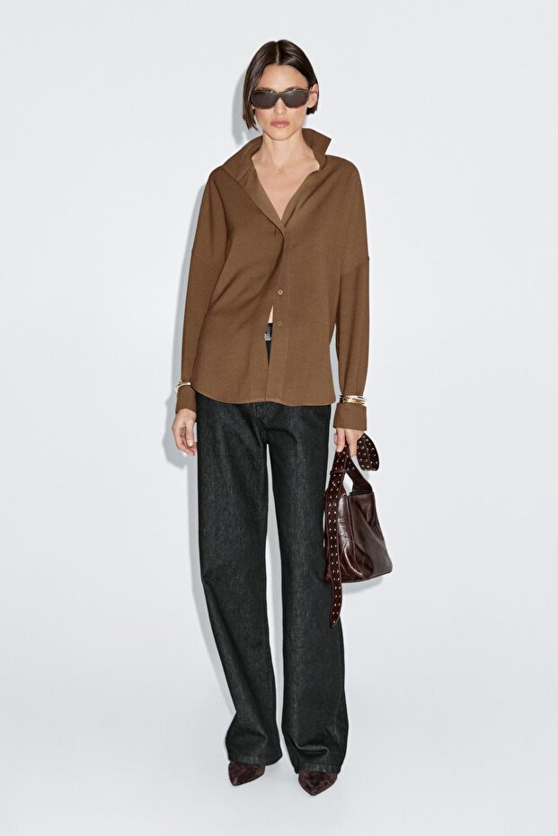 Dökümlü pamuklu gömlek - 1