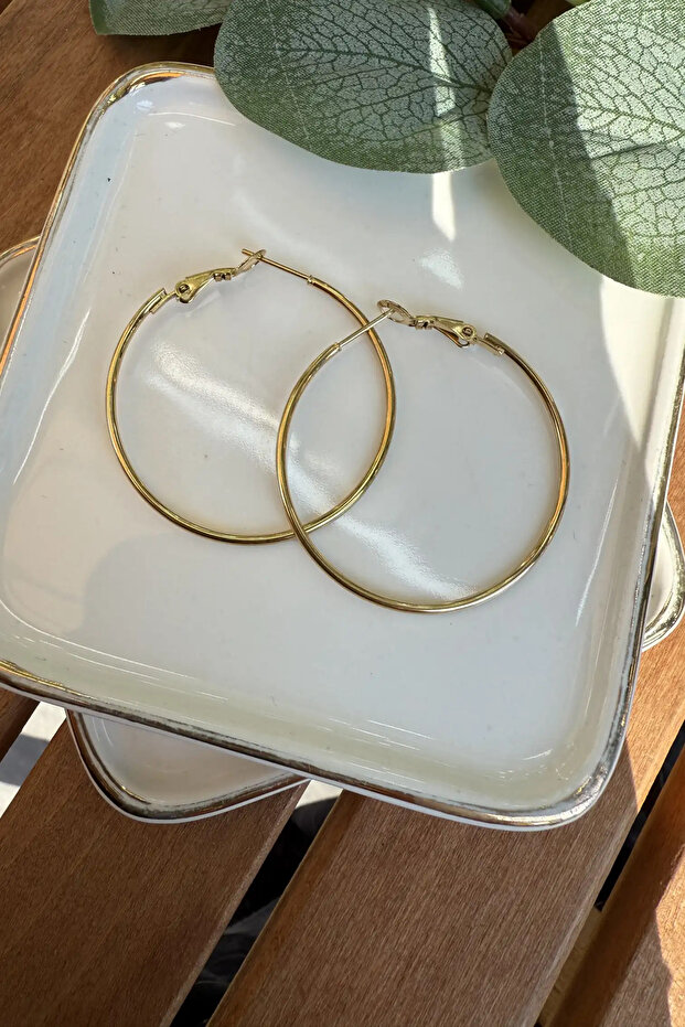 Steel Hoop Earrings Gold Diameter 4 cm
