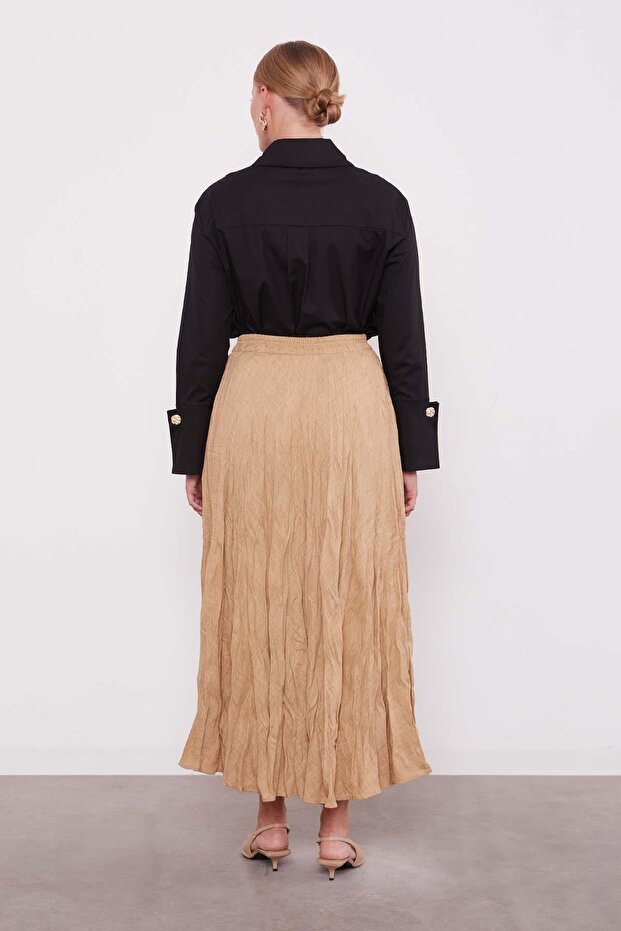 KOYU BEJ Kırışık Model Etek - 4