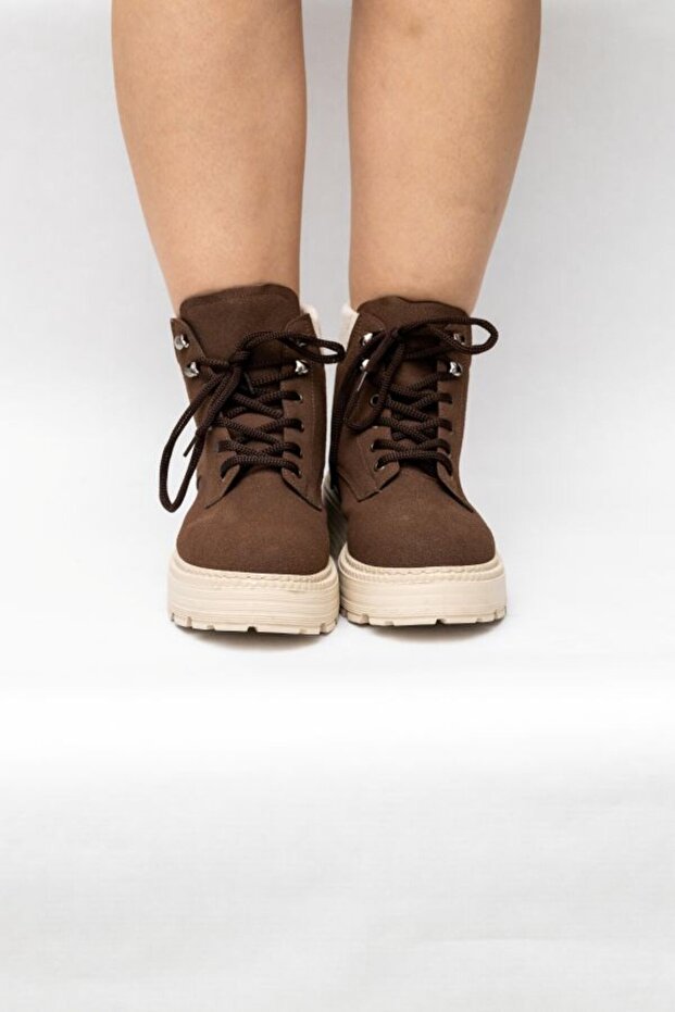 KAHVE BAĞCIKLI YÜKSEK TABAN KADIN BOT - 4