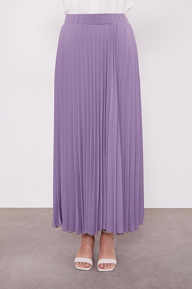 Lila Pliseli Beli Lastikli Etek - 4