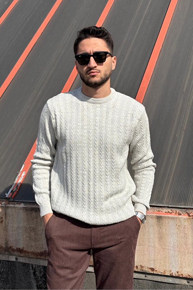 Men'S, Old Money Culture, Hair Braid, Wool Blend, Crew Neck Sweater Pltk10