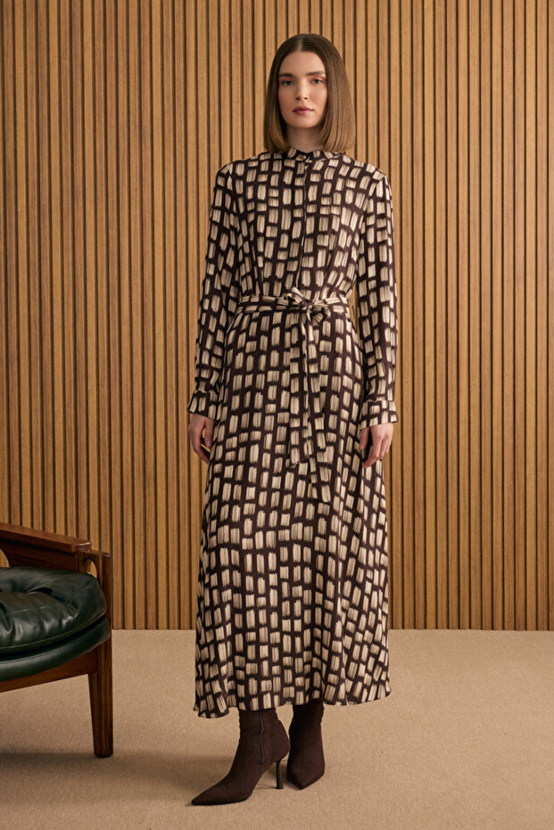 Desenli Viscon Elbise - 1