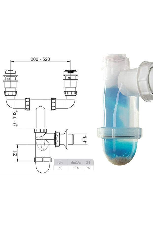 Double sink siphon, transparent - 2