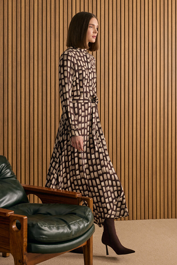 Desenli Viscon Elbise - 3