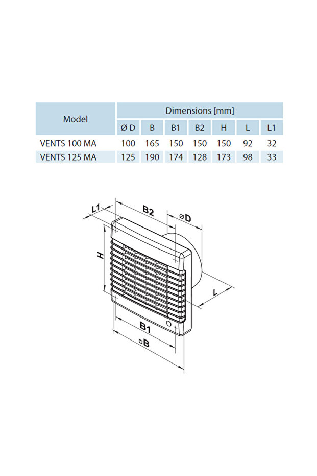 Wall fan with shutter MA 125 mm, version with timer - 3