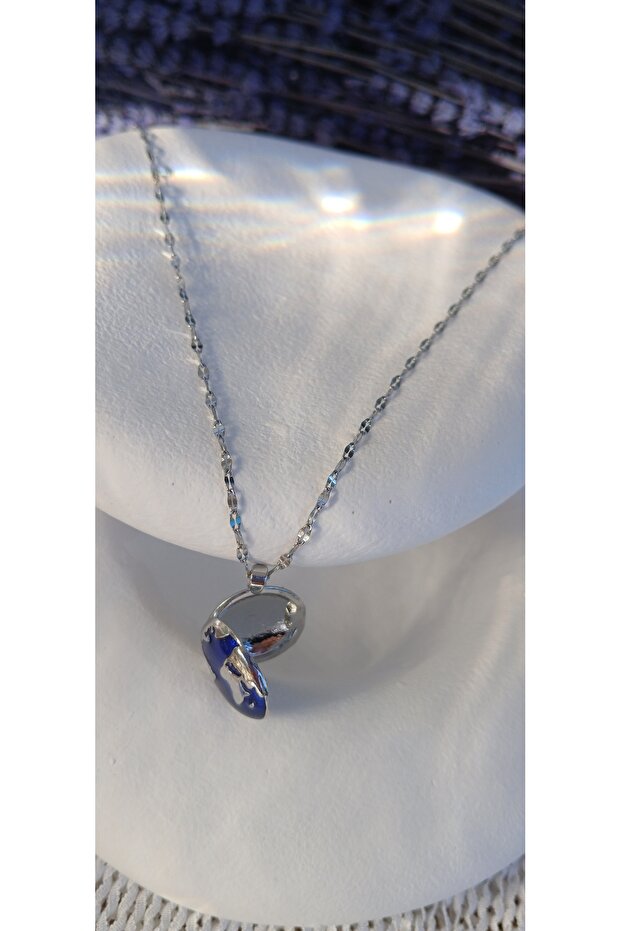 Dünya Detaylı Çelik Kolye - 4