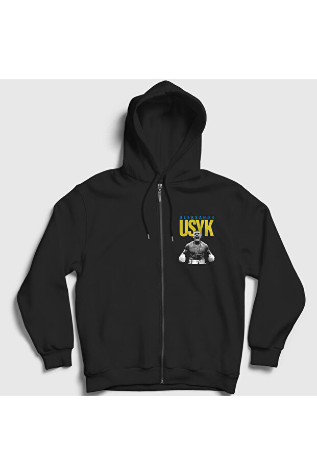Unisex Black Poster Boxing Oleksandr Usyk Zippered Hooded Sweatshirt 579197Tt
