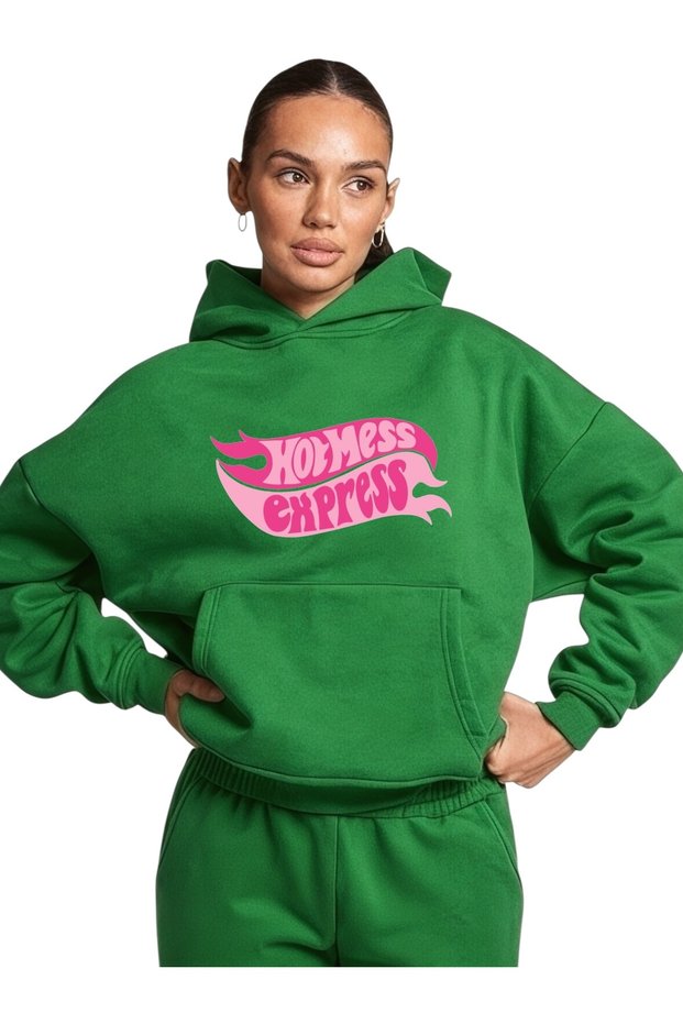 Unisex Hot Mess Colorful Custom Printed Cotton Oversize Hooded Sweatshirt